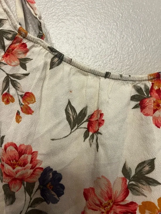 AE Floral Tie-Front Crop Top Cream Floral Crop Strapy Cottagecore Boho - Picture 7 of 8